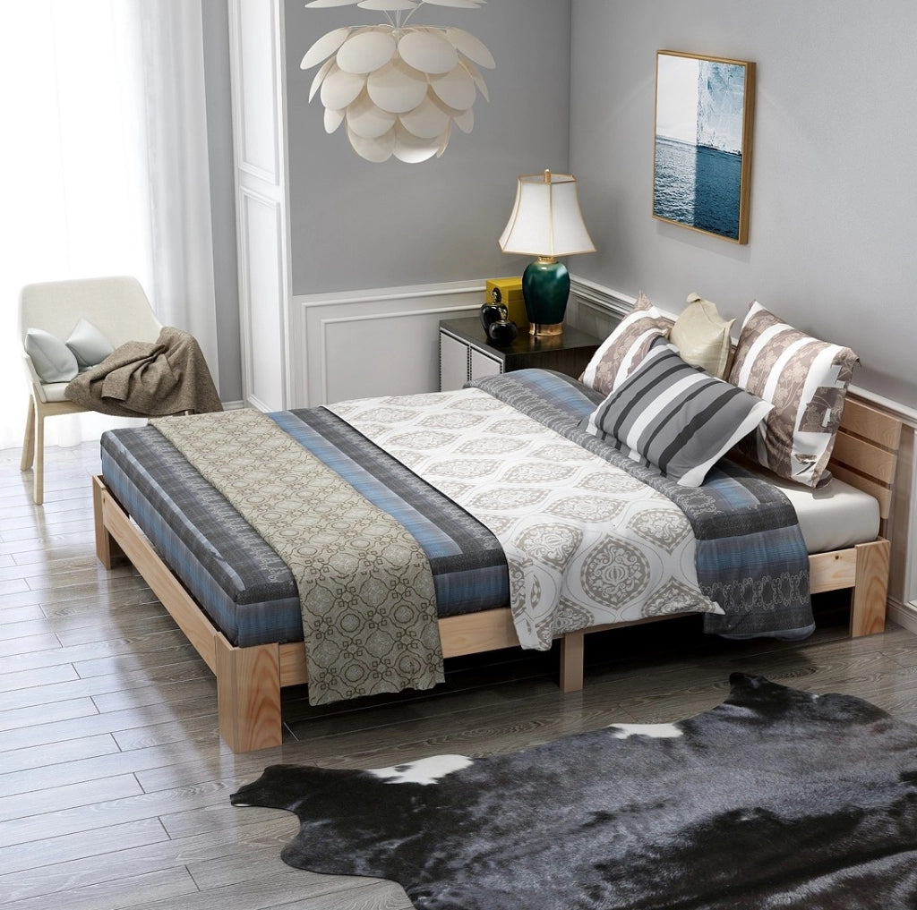 Letto matrimoniale 140x200 cm; design rustico con rete; legno; colore naturale; senza materasso