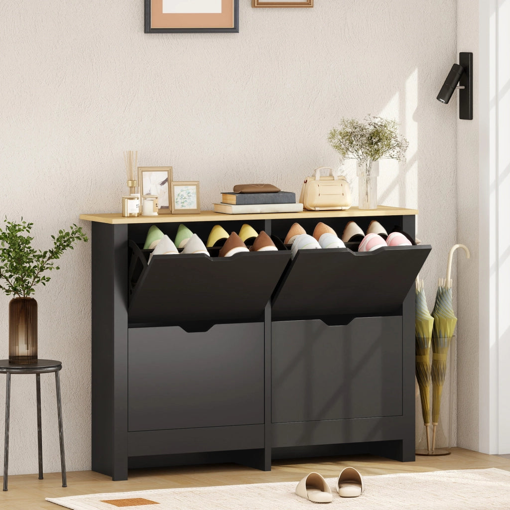 Scarpiera con cassetti e ripiani regolabili ¨C zephmum ¨C nero e legno naturale 60x30x100