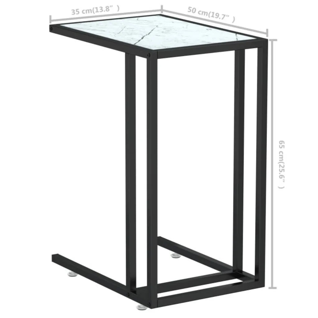 Tavolino | Tavolo laterale per Computer Marmo Bianco 50x35x65 cm Vetro Temperato