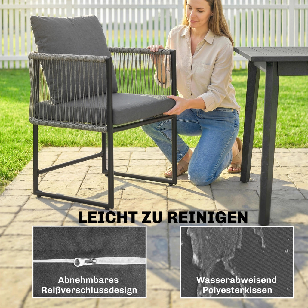 Set di 2 sedie da giardino in acciaio PE e rattan con cuscini; braccioli; 52x52x66 cm; Grigio scuro