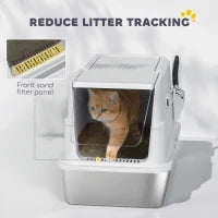 Lettiera per gatti, acciaio inossidabile, interno XL, con paletta, grigio chiaro