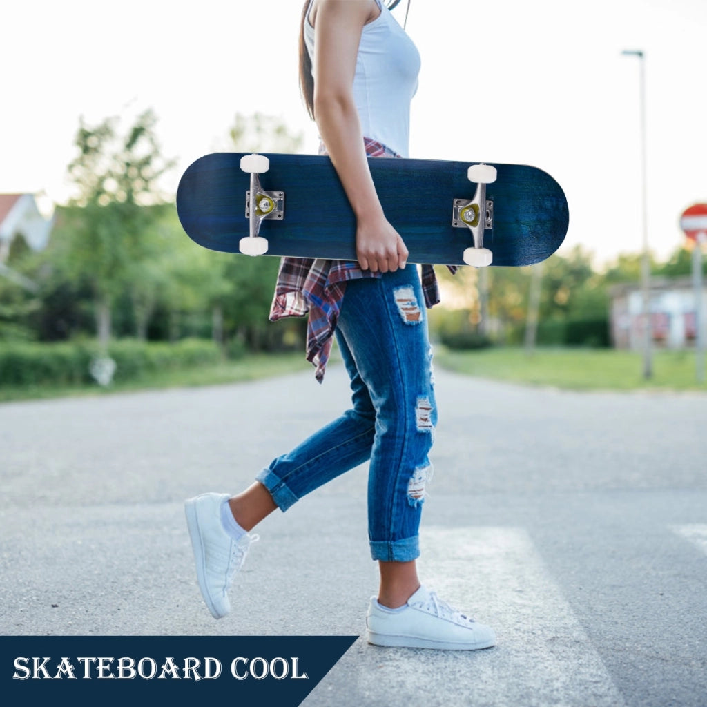 Mini Skateboard in legno con 4 ruote PU antiscivolo resistenti, Skateboard per principiante esperto 80x20cm Blu