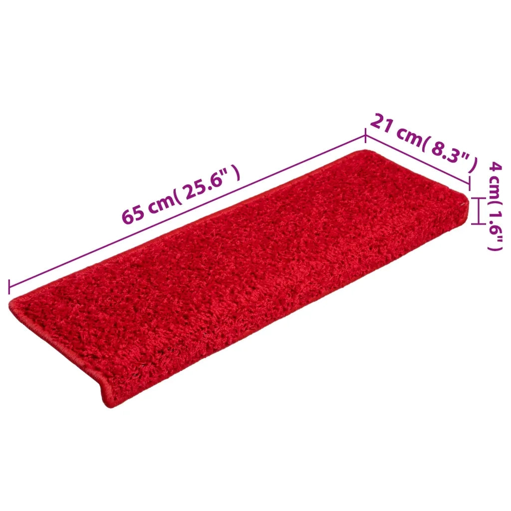 Tappetini per scale 15 pz 65x21x4 cm Rosso Bordo rettangolare 134582