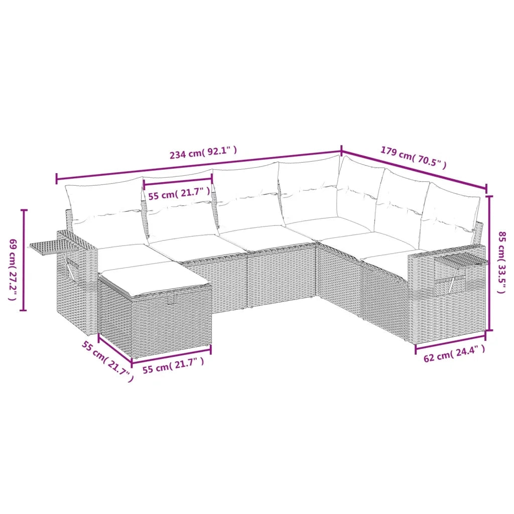 Set Divani da Giardino 7pz con Cuscini Grigio Chiaro Polyrattan 3263838
