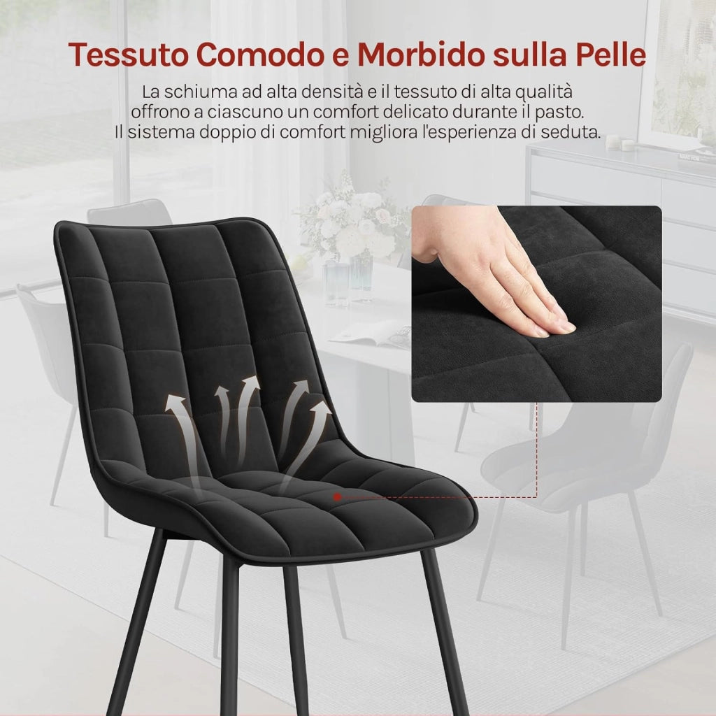 BH142sz-6 Sedie Sala da Pranzo Design Retrò Sgabello Imbottito con Rivestimento in Velluto Nero 6 Pezzi