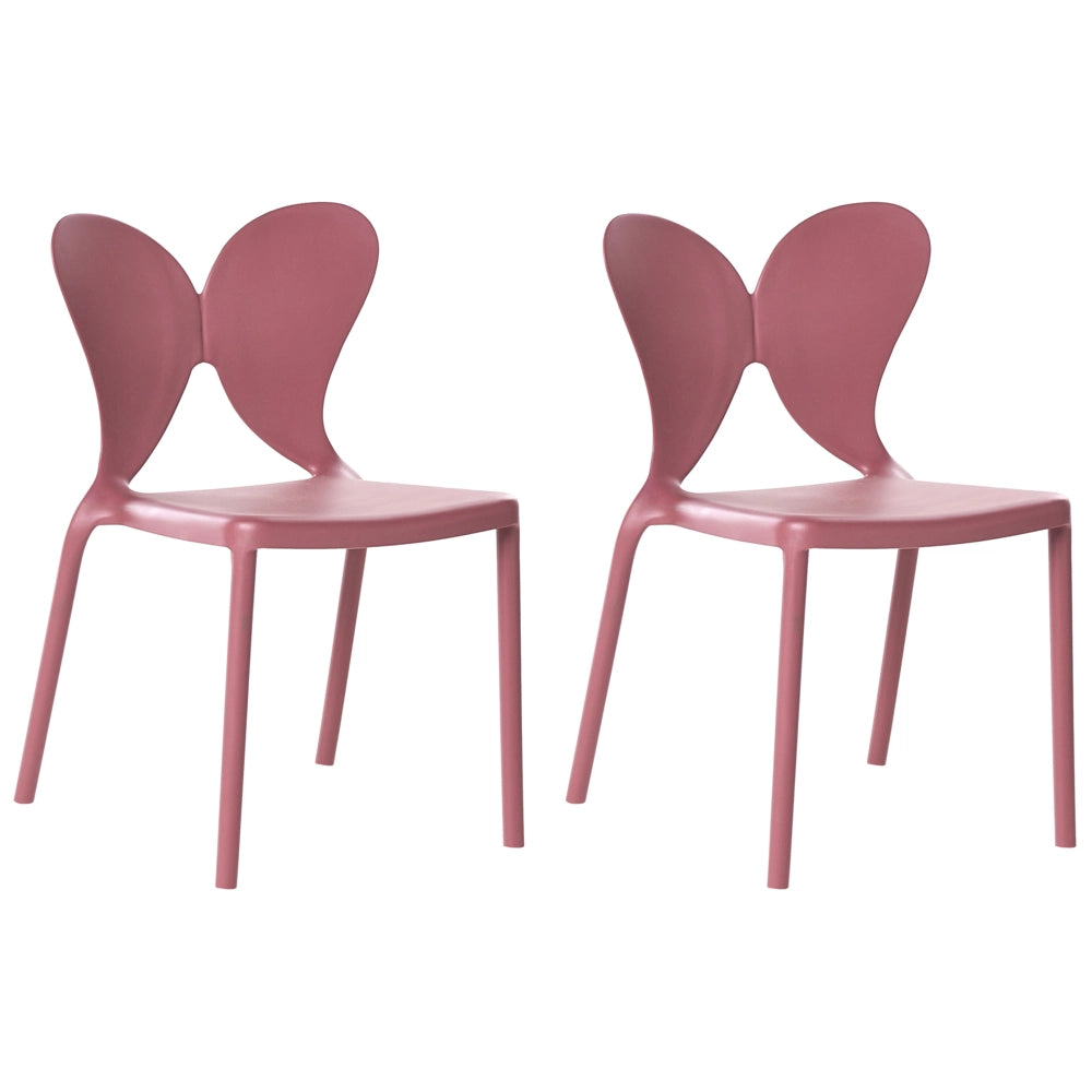 Set di 2 sedie da giardino rosa Materiale sintetico Plastica Interno Esterno Giardino Schienale a farfalla Sala da pranzo Stile moderno minimalista