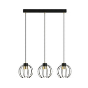 Sospensione Minimal Orfeo 3 Luci In Acciaio Nero A Paralumi Gabbia Con Oro