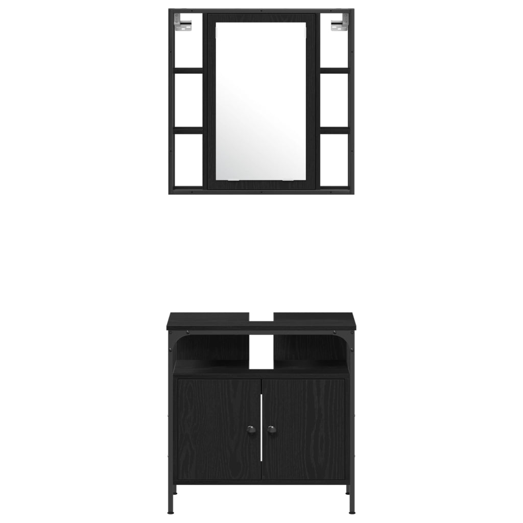 Set di Mobili da Bagno in 4 Pezzi in Legno Ingegnerizzato Nero Rovere