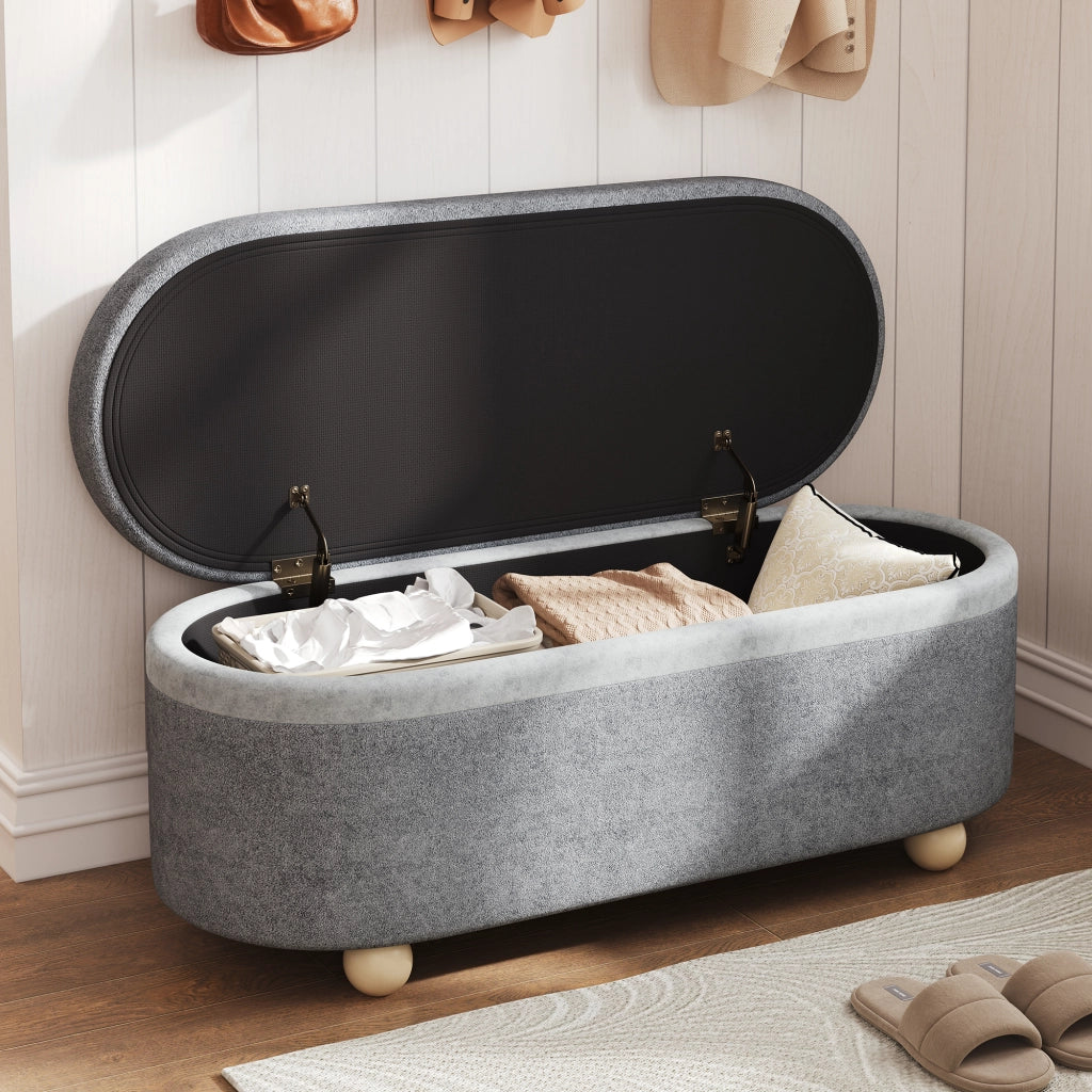 Panca Contenitore con Coperchio e Gambe in Legno ¨C MINIMAL ¨C Grigio, 110x41x47 cm