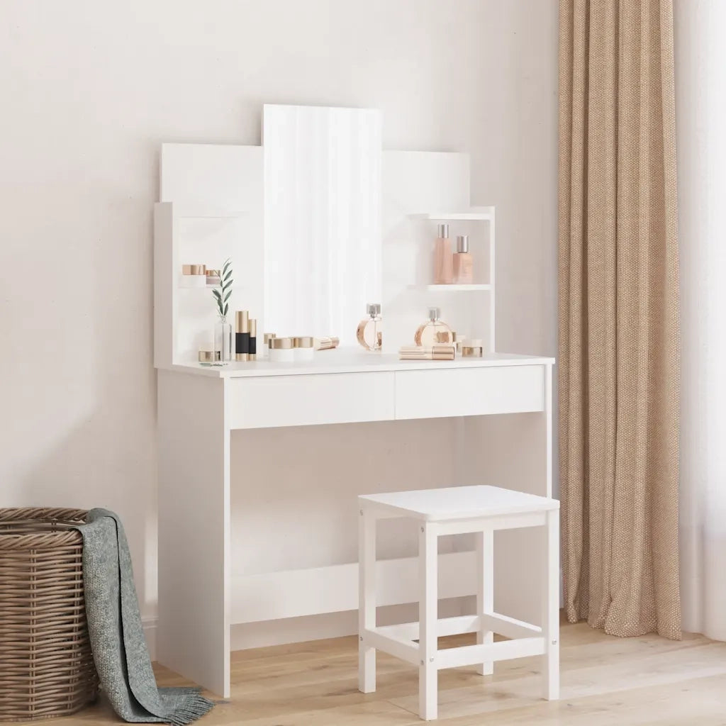 Toeletta | Tavolo da Trucco con Specchio Bianco 96x39x142 cm