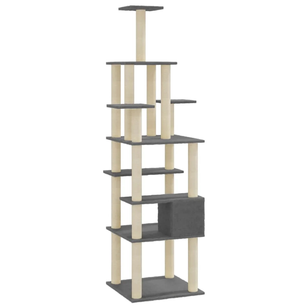 Tiragraffi per gatti torre per arrampicata giocattolo piattaforma per arrampicata con tiragraffi in sisal scuro 183 cm grigio 02_0022690