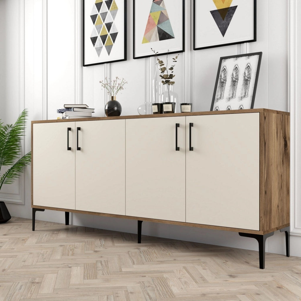 Madia Pollein, Credenza 2 Ripiani, 180x35x78h cm Bianco Crema