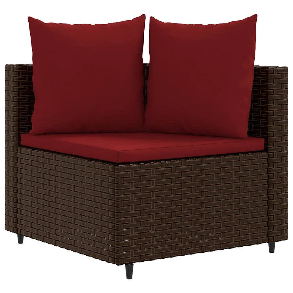 Set Divani da Giardino 7 pz con Cuscini Marrone in Polyrattan
