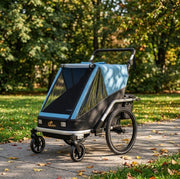 Rimorchio bici per bambini 2 posti 2 in 1 pieghevole blu