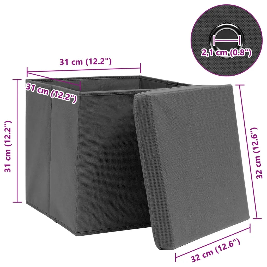 Scatole con Coperchi 4 pz Grigie 32x32x32 cm in Tessuto cod mxl 41526