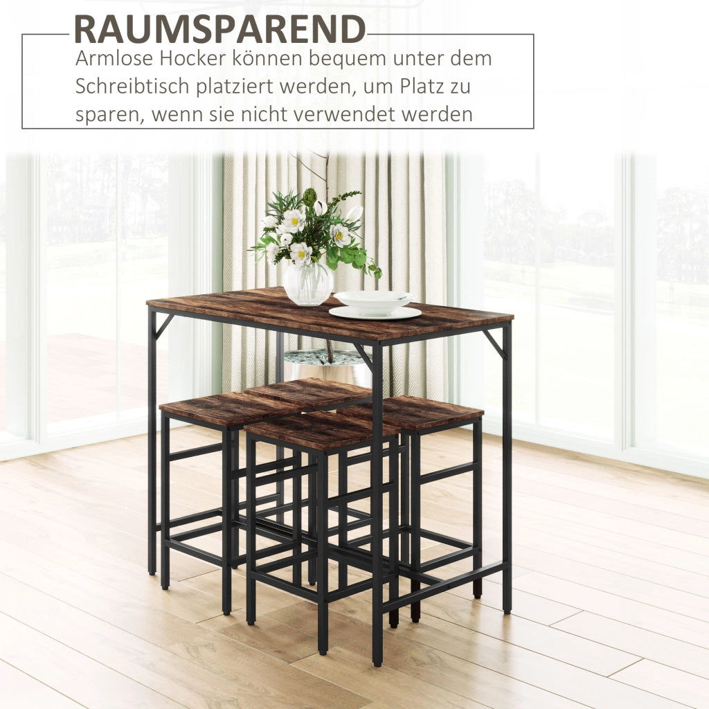 TAVOLO BAR con 4 Sgabelli 100x60x88 cm Marrone Rustico e Nero