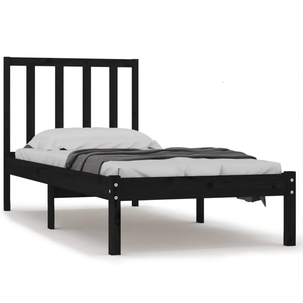 Letto singolo | Letto per adulti | Giroletto in Legno Massello Nero 75x190 cm Small Single