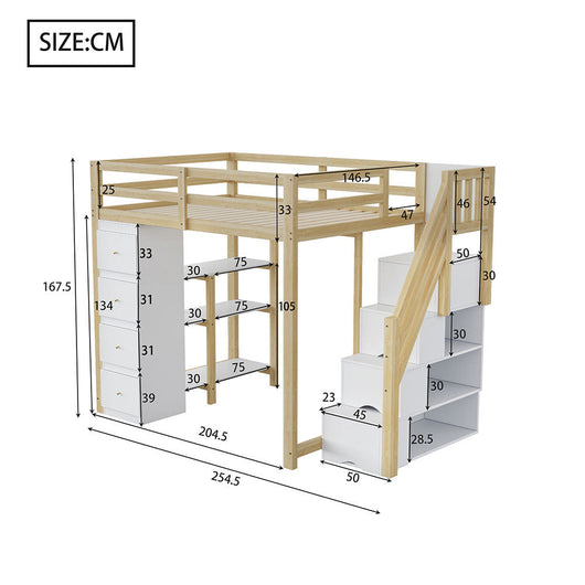 Letto a soppalco 140x200 cm - Xylo - Con cassetto e comodino, colore legno