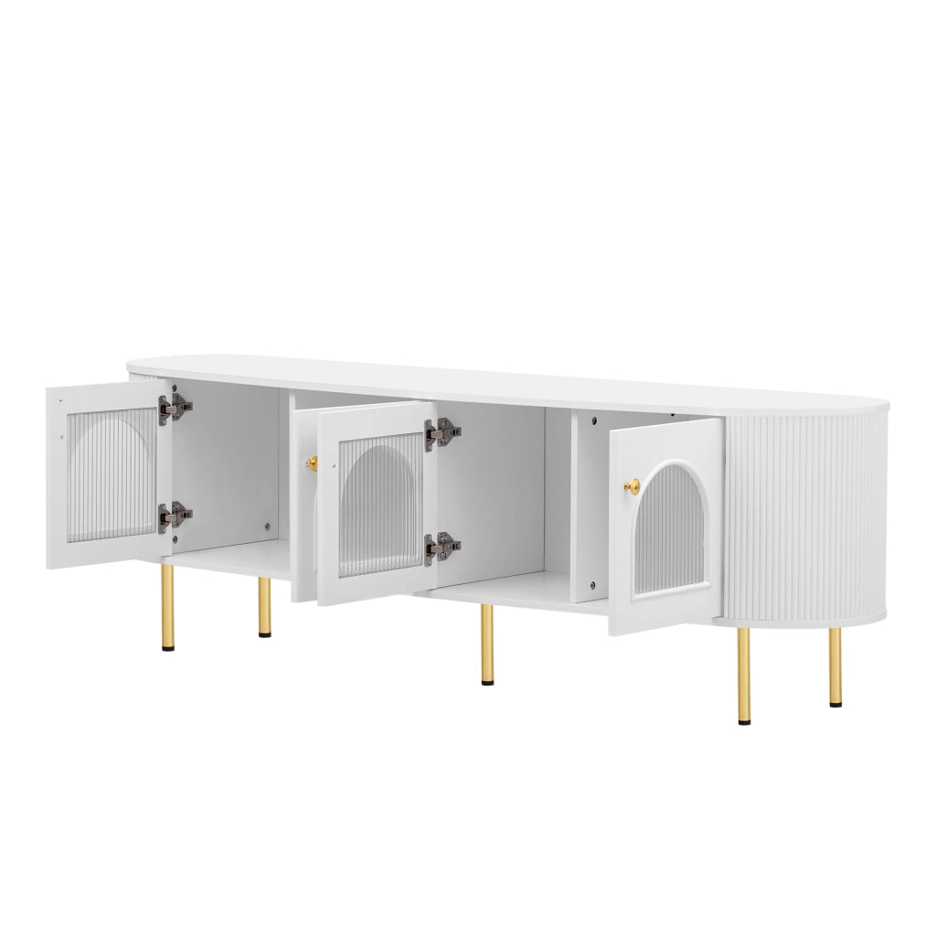 Mobile TV 170x35x55 cm; ante in vetro e passacavi; MDF bianco oro