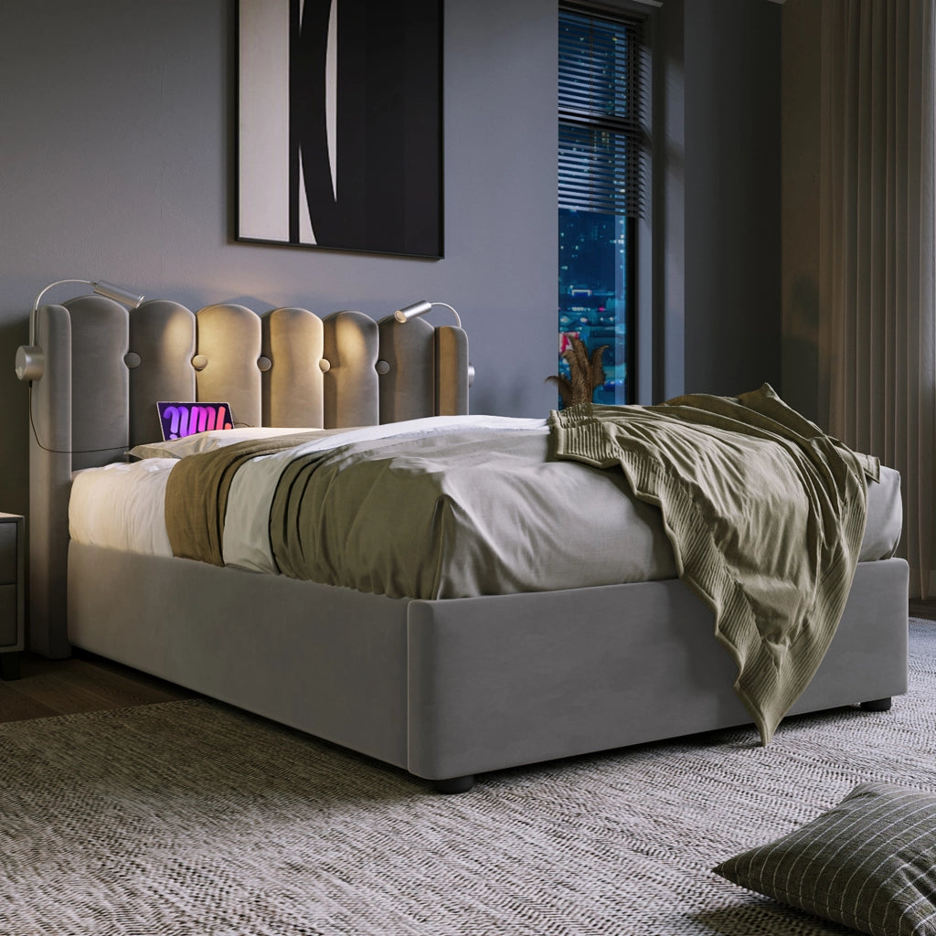 LETTO Contenitore 90x200 cm Velluto Grigio con materasso incluso