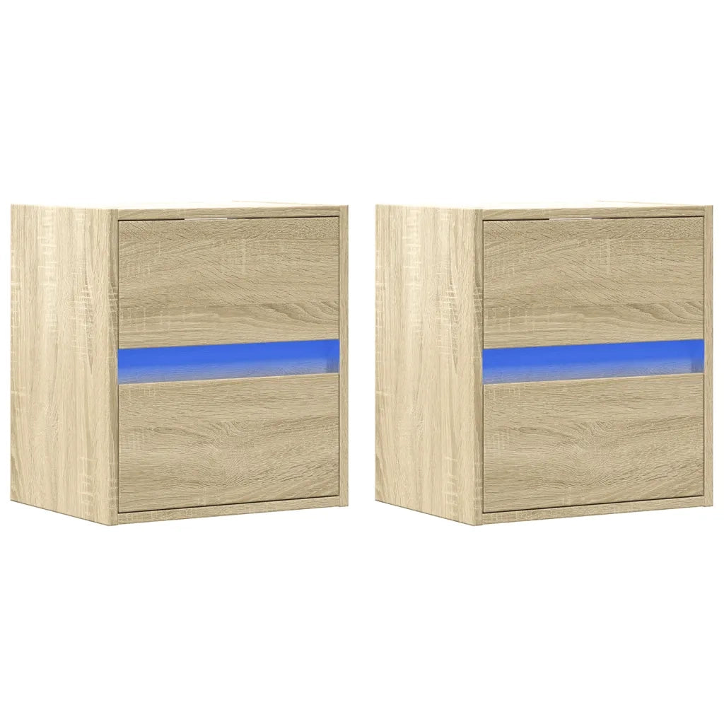 vidaXL Comodini a Parete con luci LED 2 pz Rovere Sonoma