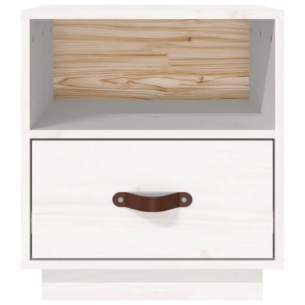 Comodino Bianco 40x34x45 cm in Legno Massello di Pino 818297