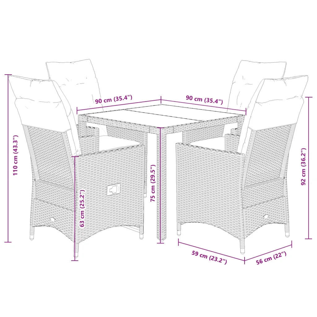 Set da Pranzo da Giardino 5 pz con Cuscini in Polyrattan Grigio