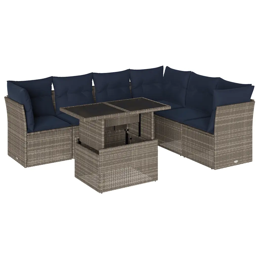Set Divani da Giardino 7 pz con Cuscini Grigio in Polyrattan 3266611