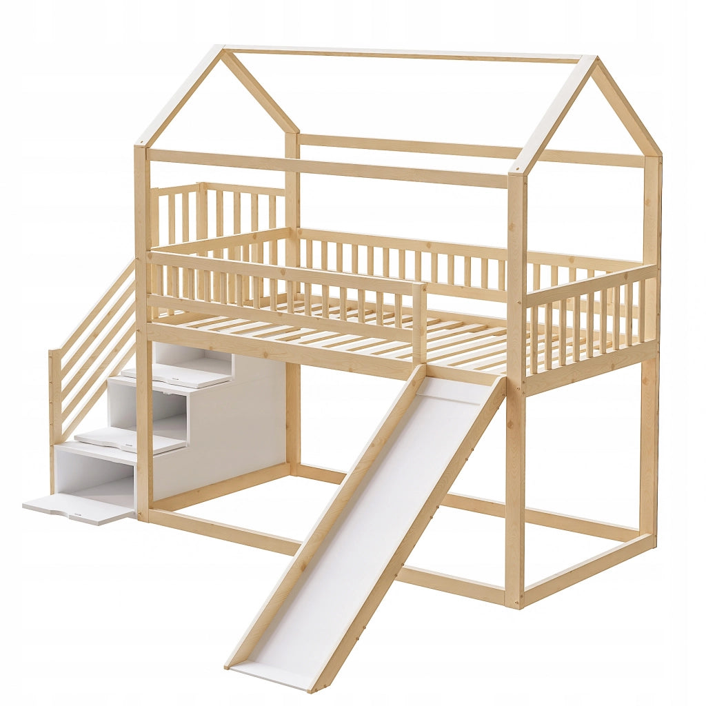 Letto a castello 90x200 - Xylo - Scivolo e ripostiglio in legno