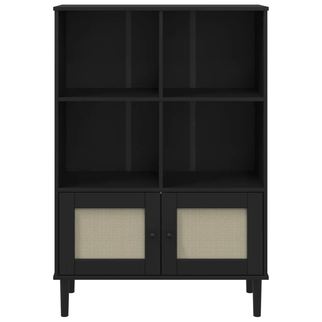 Credenza-Buffet-Armadio da cucina SENJA Aspetto Rattan Nero 90x35x130 cm Legno Pino