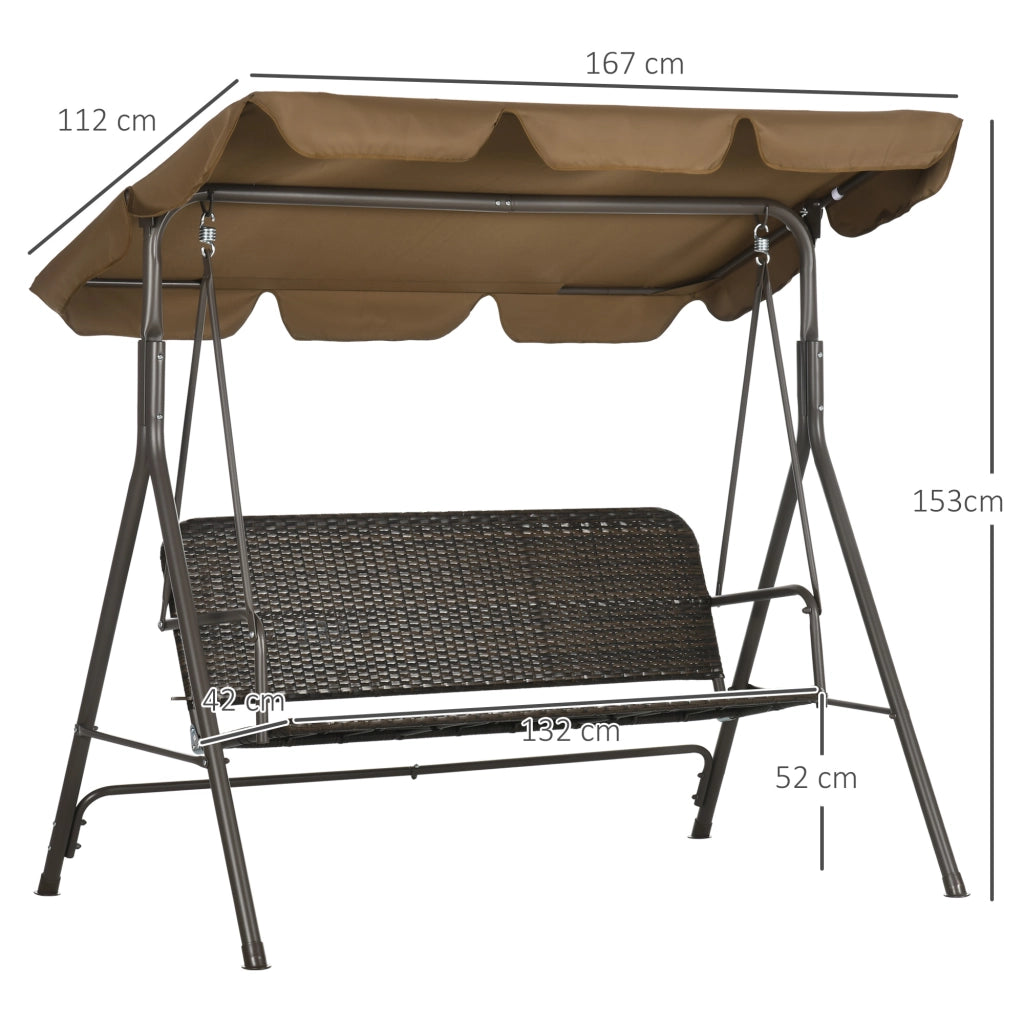 EasyComfort Dondolo da Giardino 3 Posti con Tettuccio Regolabile in Rattan PE e Acciaio, 167x112x153cm