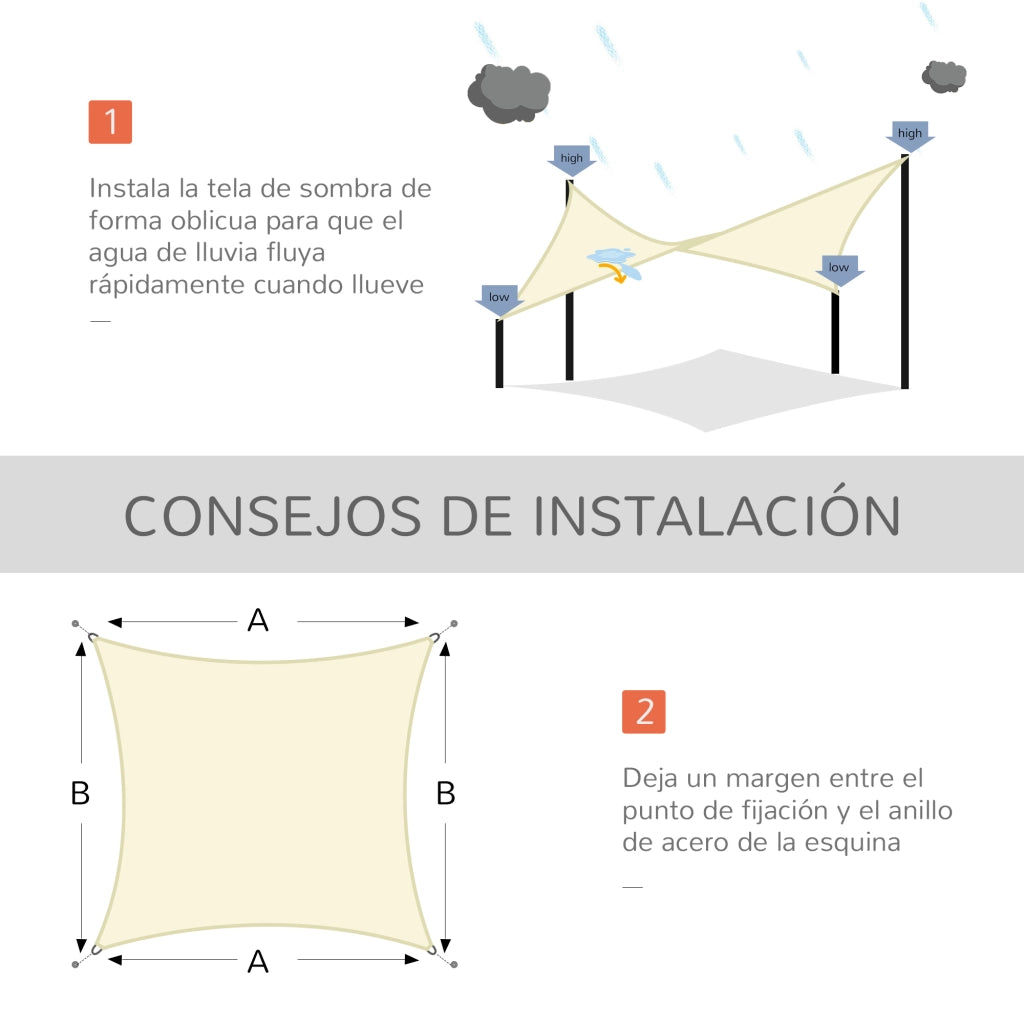 Toldo Vela Giardino Poliestere Retangolare 4x3 m ¨C zephmum ¨C Beige