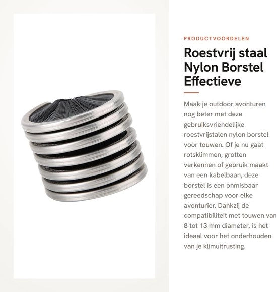 Spazzola per la pulizia del cavo - Setola in nylon - Manico in acciaio inossidabile - Utilizzabile con cavi di diametro 8-13 mm - Attrezzatura per arrampicata - Prodotto resistente e duraturo - Spazzola per cavi