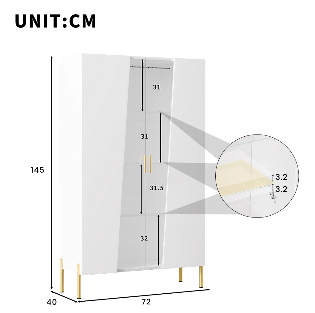 Vetrina LED in vetro e MDF 72x40x145 cm; bianca