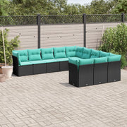 Set Divani da Giardino 11 pz con Cuscini Nero in Polyrattan 3218407