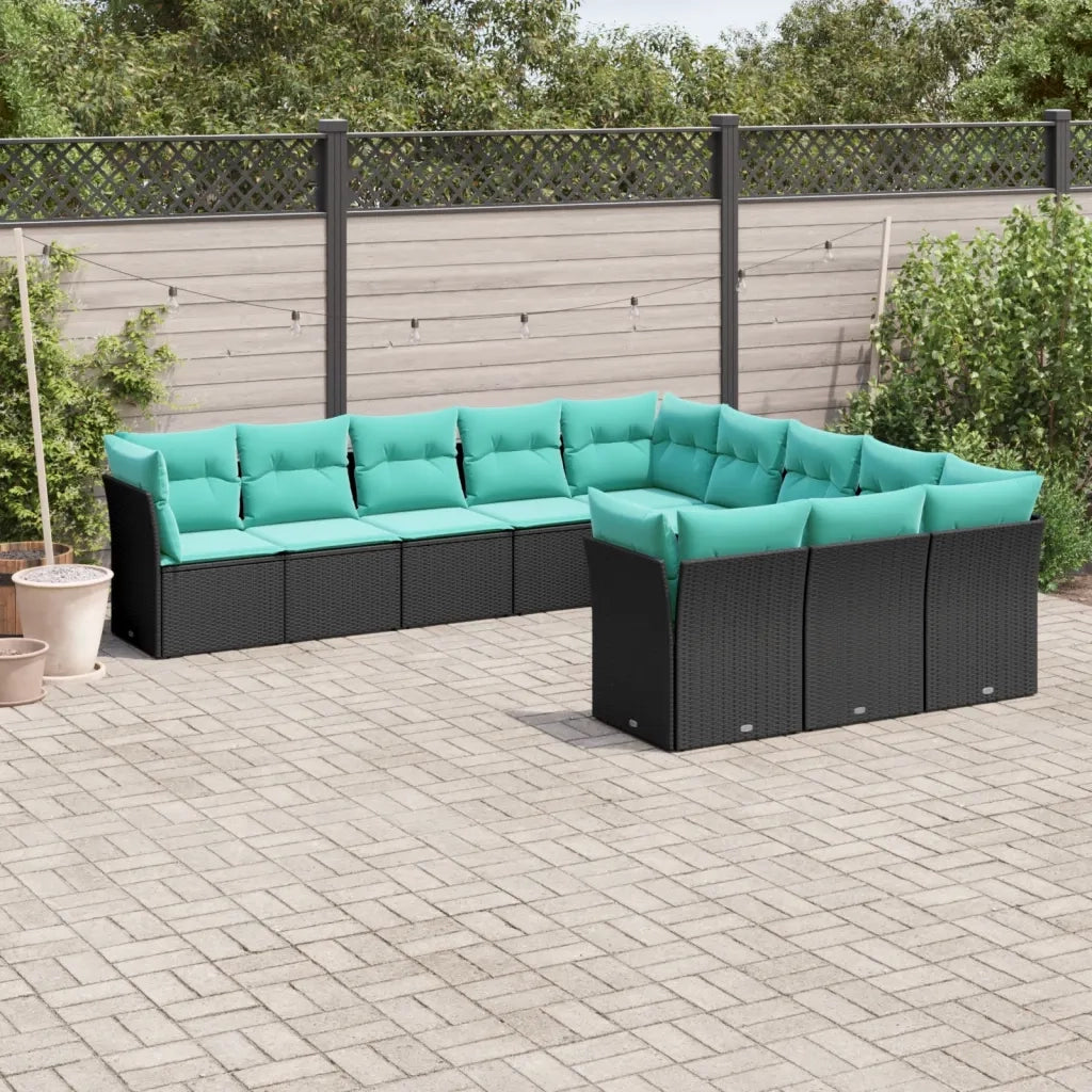 Set Divani da Giardino 11 pz con Cuscini Nero in Polyrattan 3218407