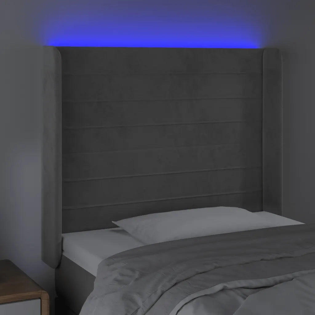 Testiera a LED Grigio Chiaro 83x16x118/128 cm in Velluto 3124218