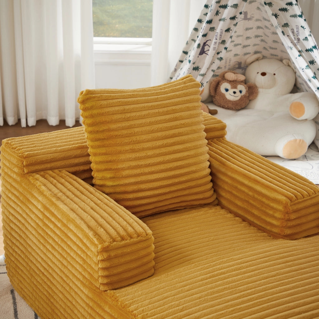 Divano chaise longue in velluto a coste giallo senza montaggio