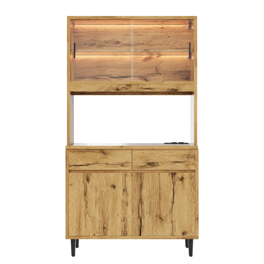 Credenza alta 100x40x185 cm con illuminazione LED; prese USB; truciolato; rovere