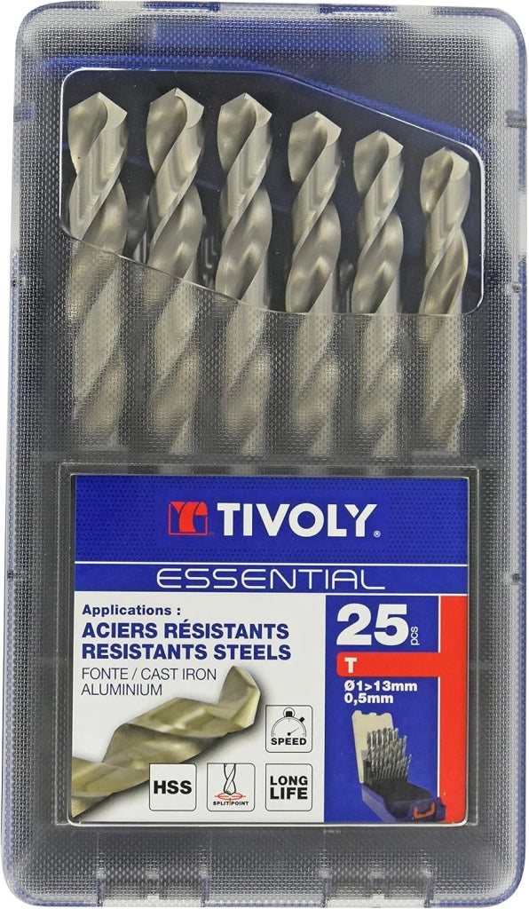 11452070017 - Set di 25 punte in metallo HSS, diametro da 1 a 13 mm per 0,5 mm