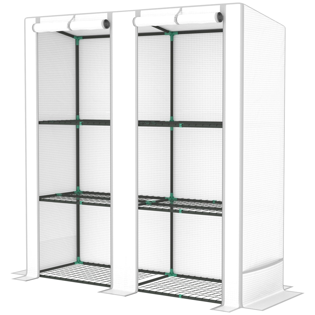 Serra da Giardino con 3 Ripiani e 2 Porte a Rullo ¨C Zephmum ¨C 144x48x152 cm Bianco