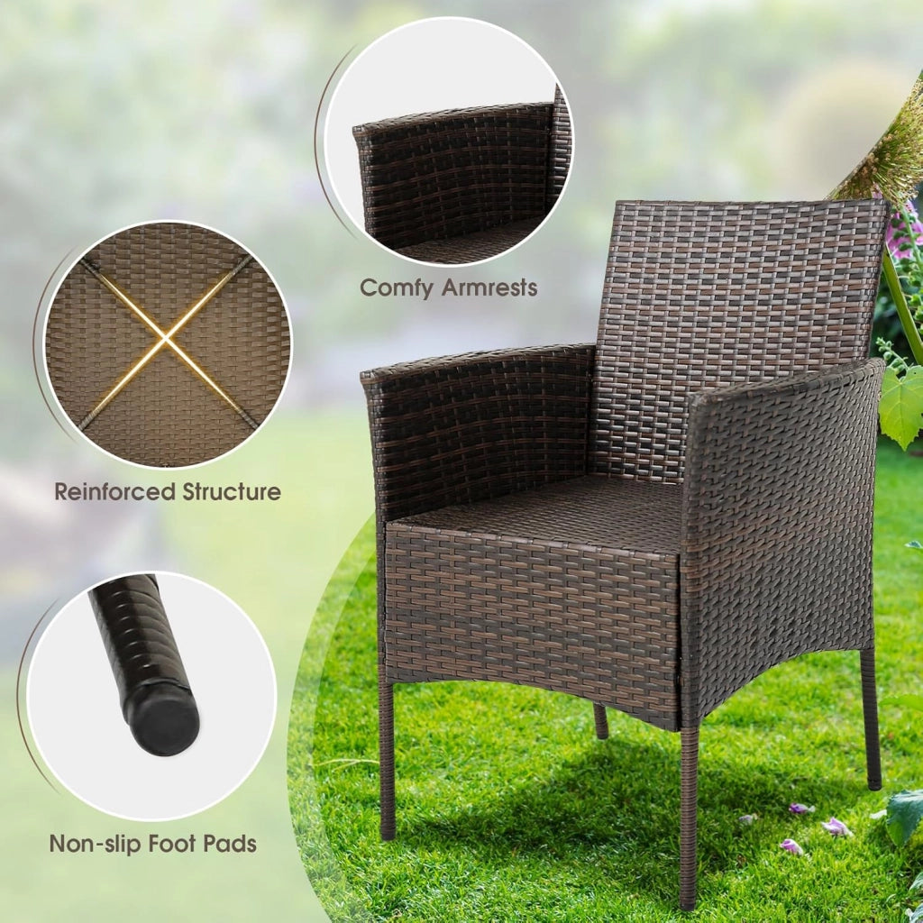 Set di 4 sedie da giardino in rattan, poltrone da esterno con cuscini estraibili, sedie in rattan per giardino, balcone, patio, marrone + beige