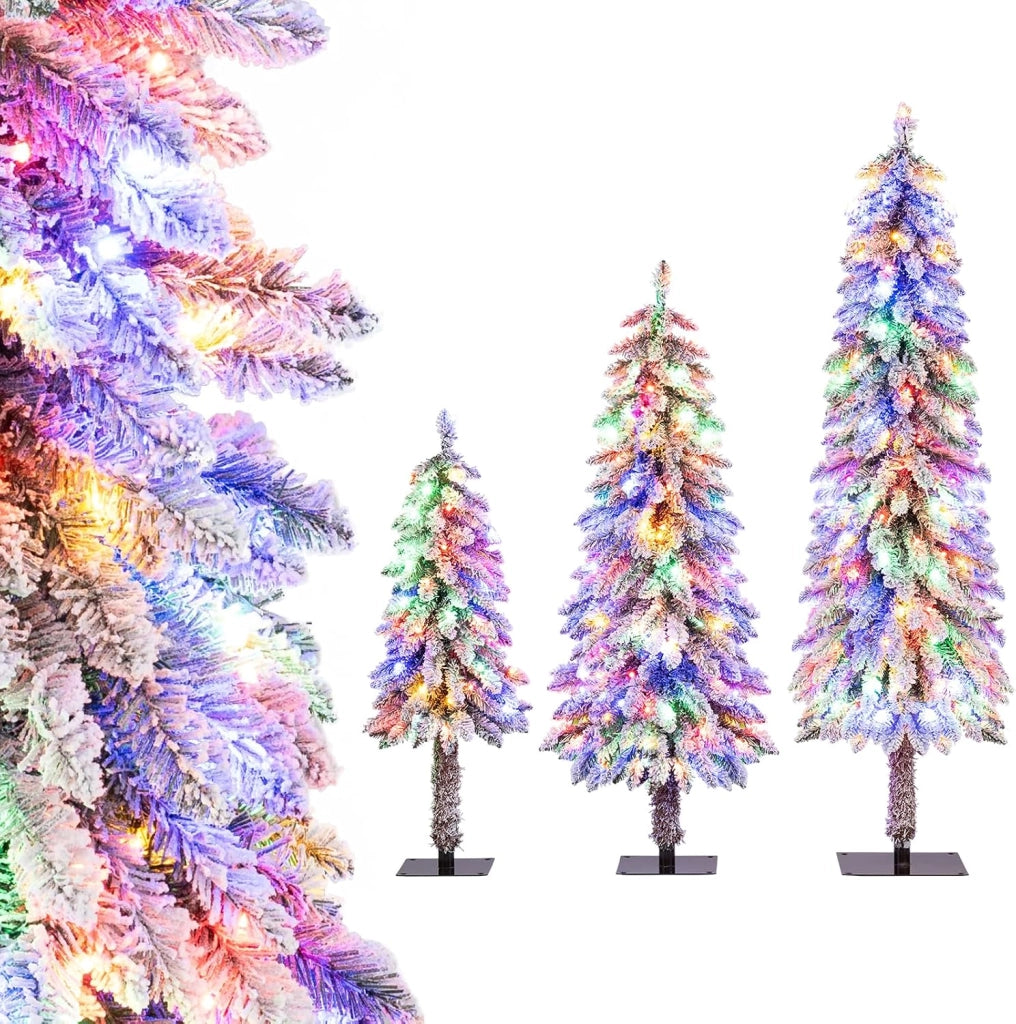 Set di 3 Alberi di Natale Artificiali, Alberi di Natale con Luci LED e Rami Densi e Realistici, Decorazione Natalizia per Casa, Ufficio e Negozio (Stile 3)