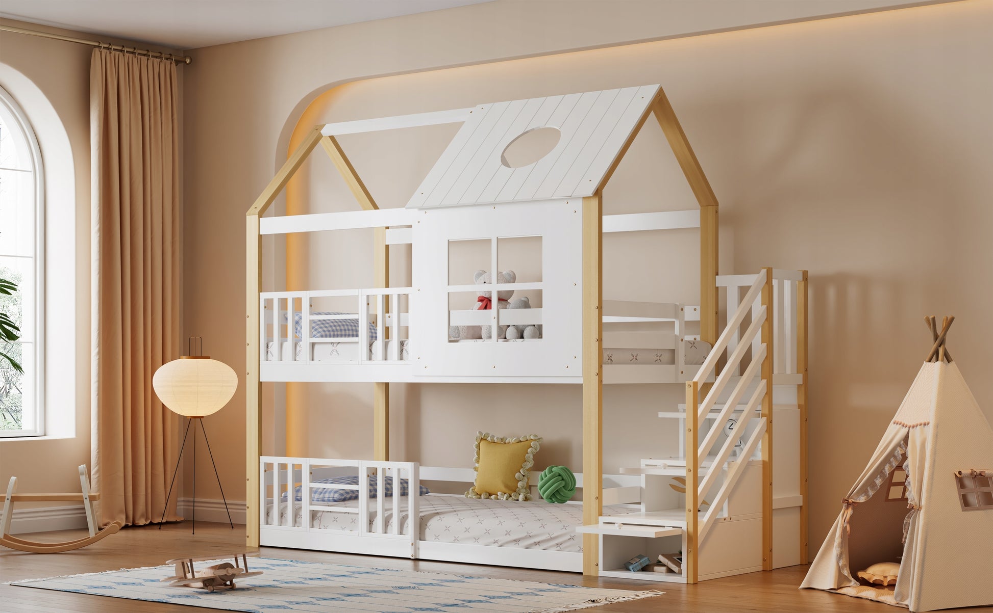 Letto a castello con ripostiglio - Xylo - 90x200 bianco-legno