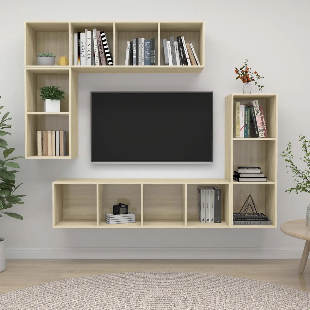 Set di Mobili Porta TV 4 pz-Set di 4 Credenza per TV Rovere Sonoma in Legno Multistrato 140459