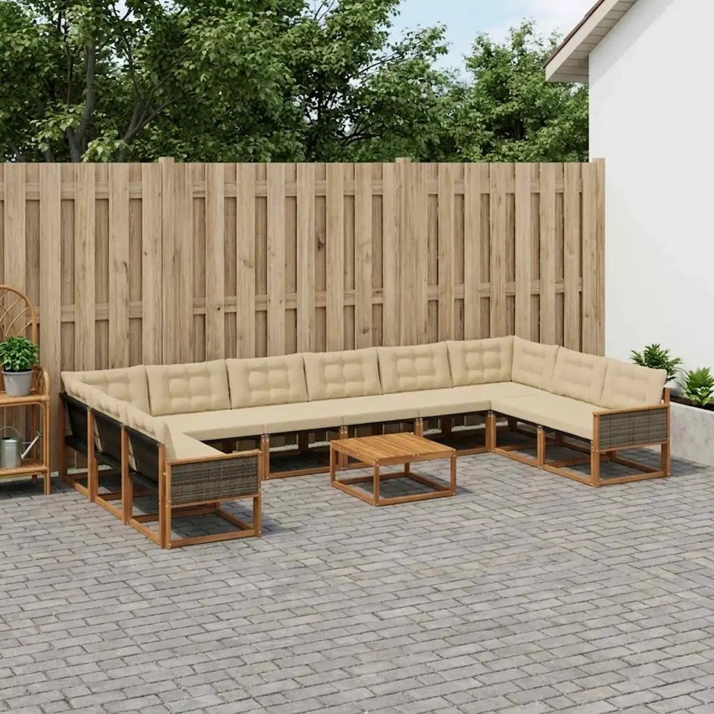 Set di divani da esterno con cuscino 11 pcs Naturale e Beige 3381725