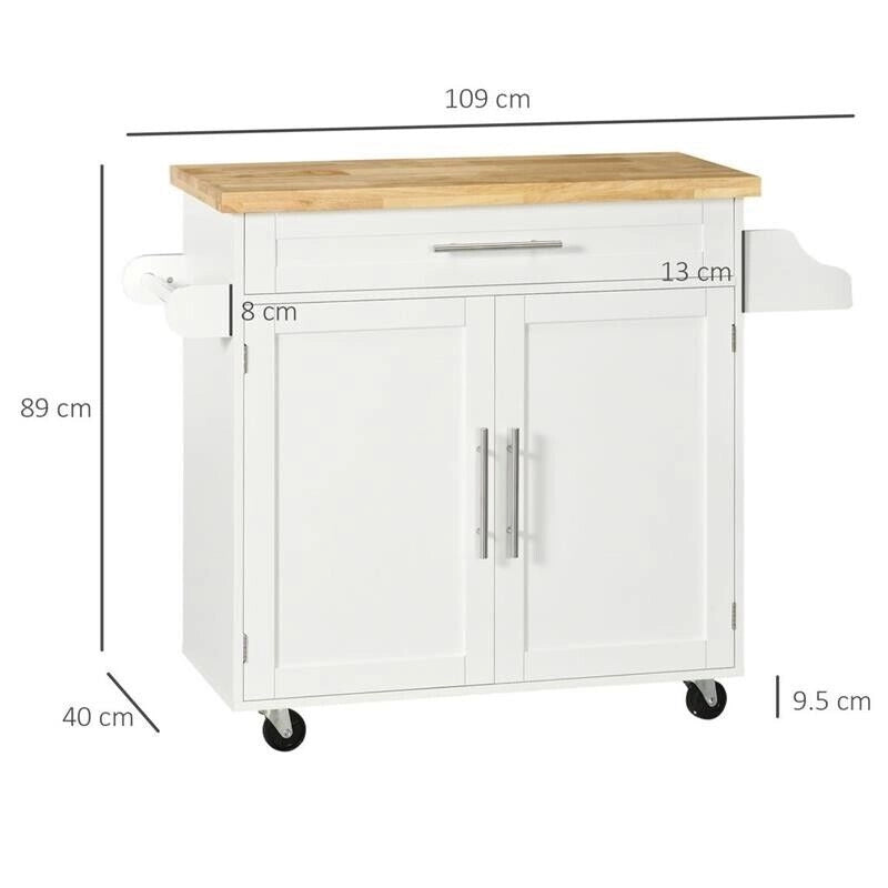 CARRELLO DA CUCINA CON CASSETTO E ARMADIETTO 109X40X89 CM BIANCO E LEGNO