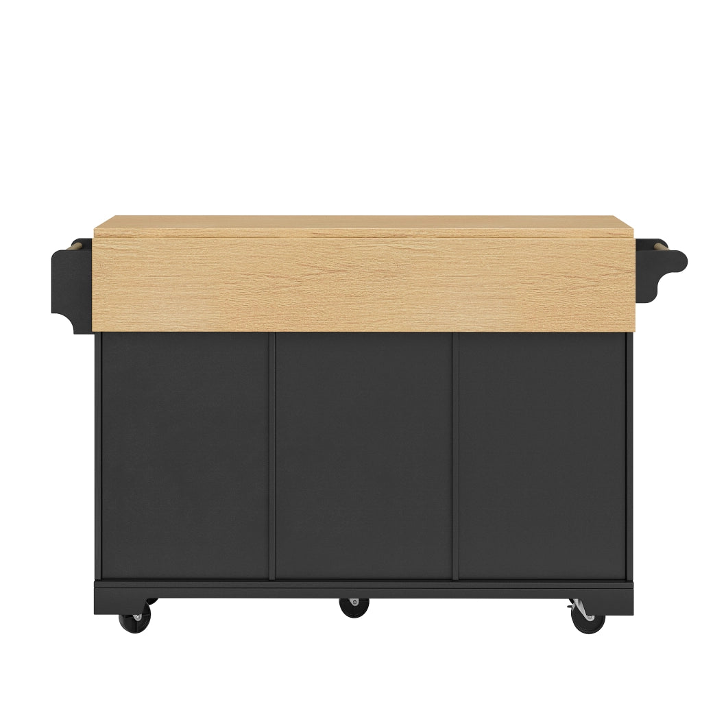 Carrello da Cucina con 2 Ante 3 Cassetti Pieghevole con Portasciugamani e Ruote in MDF 120 x 40 x 95 cm Nero