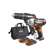 Kit trapano avvitatore a percussione WX370.9 e avvitatore a impulsi WX291.9 20V con batterie e caricabatterie per foratura e avvitatura - Worx