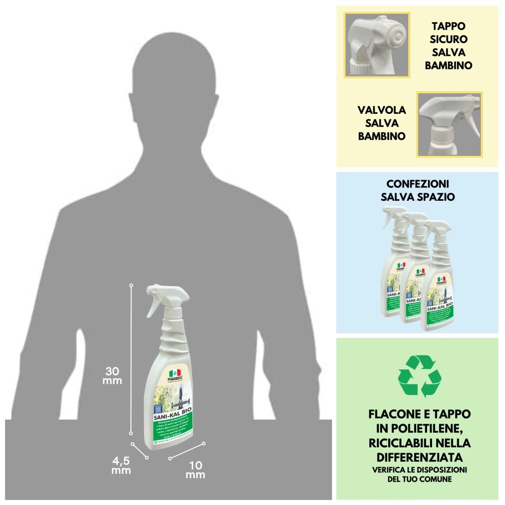 Detergente anticalcare delicato, pulizia efficace e brillantezza duratura Marbec SANI-KAL BIO - 750ML